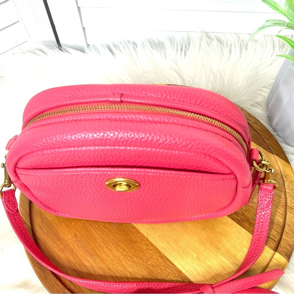Coach Camera Bag Pink Soft Pebble Leather Crossbody Two Adjustable Straps - Picture 4 of 17
